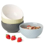 Hasense Ceramic Cereal Set Of 4, 26 Oz Soup Bowls, Embossed Stoneware Porc. Fixed Price $42.70.