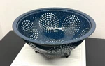 Vintage Blue Enamel Kitchen Strainer Colander 3 Footed 9.5. Fixed Price $10.12.
