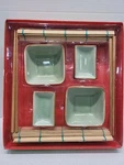 Typhoon Oriental Dining Set For 2 Ceramic Dishes Rice Bowls Chop Sticks Mat. Fixed Price $21.24.