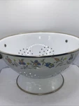 Vintage Colander Enamel Pedestal Footed Ceramic Metal Strainer White W/ Flowers. Fixed Price $18.69.