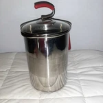 Kuhn Rikon 4TH Burner Pot Aspargus Steamer Basket Stainless Steel Red Strainer. Fixed Price $25.00.