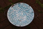 Antique Vintage Light Blue White Swirl Graniteware Enamelware Colander. Fixed Price $19.99.