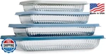 Cook With Color 8-PIECE Fluted Blue Glass Baking Dish Set Lids. Fixed Price $73.99.