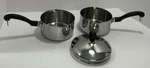 Two Farberware Straining Saucepans With One Strainer Lid 1 Qt.. Fixed Price $39.95.