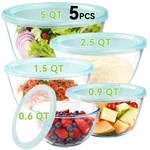 Glass Mixing Bowls Pack With Lids 5/2.5/1.5/0.9/0.6QT Nesting Yuanye Thick. Fixed Price $51.99.