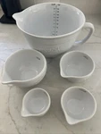 Mason Grannycore White Stoneware Batter Bowl & Measuring Cups. Fixed Price $25.00.