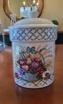 Large Vintage American Ceramic Canister 10" Tall Lid Fruit Basket Cookie Jar. Fixed Price $22.50.