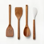 4PC Kitchen Set Brown - Figmint: Wooden Cooking Utensils, Hand Wash. Fixed Price $28.00.
