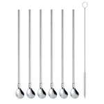 Reusable Stainless Steel Long Handle Straws Spoon, Pieces 8.6", With 1 Clea.... Fixed Price $17.09.