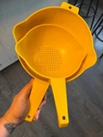 Vintage Tupperware Yellow Strainers Colanders With Handle #1200-3 1523-8. Fixed Price $23.99.
