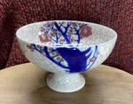 Vintage Cherry Blossom Japanese Crackle Pedestal Bowl Porcelain, 7 Dia, 4.25. Fixed Price $65.00.