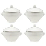 Vikko 14OZ White Porcelain Soup Bowls With Lion Lids - Oven & Dishwasher Safe. Fixed Price $76.99.