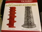Victorio Set 4 Food Strainer Accessories Salsa Berry Pumpkin Spiral W/3 Gaskets. Fixed Price $44.99.