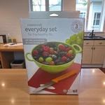 Farberware 3-PIECE Everyday Kitchen Set Mini Colander, Cutting Mat, Paring Knife. Fixed Price $18.48.