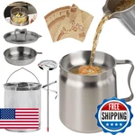 2L Oil Filter Pot Bacon Grease Saver With Strainer, 68OZ Steel Pour Fryer Large. Fixed Price $38.94.