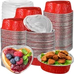Honeydak 200 Pcs Heart Shaped Cake Pans For 180 Ml, Red With Silver Accent. Fixed Price $53.78.