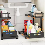 Heavy Duty Under Sink Organizer, Adjustable Metal Slide-out Shelf, 2-PACK. Fixed Price $57.99.