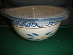 Temptations Old World Blue Round Spouted Colander Strainer Bowl With Lid 1.5 Qt. Fixed Price $19.99.