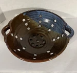 Studio Art Pottery Colander Strainer Fruit Bowl Ceramic Blue & Brown Hand Made. Fixed Price $16.25.