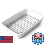 Hombene Casserole Dish With Roasting Racks, 3 Qt Baking Handles, White. Fixed Price $64.95.