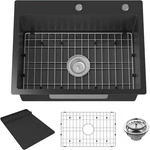 Stylish 24X18 Inch Black Stainless Steel Drop-in Kitchen Sink With Accessories. Fixed Price $221.99.