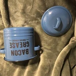 Blue Metal Bacon Grease Container With Lid. Fixed Price $16.50.