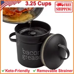 Black Enamel Farmhouse Bacon Grease Container, Vintage W/ Strainer Keto-friendly. Fixed Price $34.17.