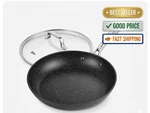 8IN Nonstick Frying Pan With Lid Black Marble Stone Coating Oven Safe. Fixed Price $38.29.