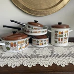 Vintage Mcm 70S Enamel Cookware Set 10 Piece Pots Pans Lids Retro Kitchen Mod. Fixed Price $84.99.