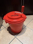 Chef Master Manual Hand Crank Salad Spinner, Red Plastic Bowl & Lid Set. Fixed Price $100.00.