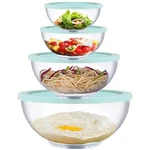 Homwin Glass Mixing Bowls With Lids Set, 8 Pieces 12*12*7INCHES, Clear, Green. Fixed Price $56.11.