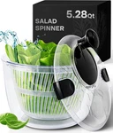 Joined Large Salad Spinner With Drain, Bowl, Colander - 5.28 Qt, Black. Fixed Price $32.11.