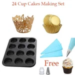 24 Pcs Gold Cup Cake Making Tool Kit Lace Wrappers Liners Stainless Steel Mold. Fixed Price $9.90.