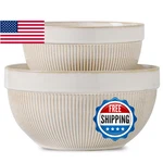 Teakiss Ceramic Large Glazed White Stripe Mixing Bowls For Kitchen, Set Of 2 Big. Fixed Price $60.78.