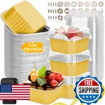 100 Pack Mini Cake Pans With Lids And Spoons, 5OZ Square Aluminum Foil Loaf. Fixed Price $40.37.