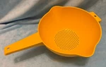 Vintage Tupperware Large Quart Lemon Yellow Colander Strainer W' Lip #1523-8. Fixed Price $19.95.