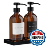 Lotion Hand Dish Soap Dispenser Set 2 16.8OZ Glass Bottles Stainless Steel Pump. Fixed Price $48.30.