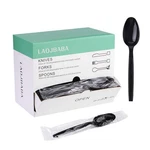 Laojbaba Plastic Disposable Individually Packaged Spoons, Black. Fixed Price $27.90.