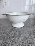 Vtg White Enamel Colander Strainer Pedestal Footed Metal Retro Farmhouse 11. Fixed Price $22.00.