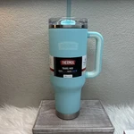 Thermos 40 Oz Stainless Steel Cup Holder Mug W/ Straw New Fast Shipper Teal Blue. Fixed Price $36.46.