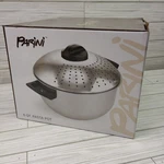 Parini Pasta Pot 6 Quart Stainless Steel, Locking Lid W/ Strainer Holes, Nib. Fixed Price $19.40.