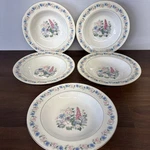 Fox Glove Set Of 5 Vintage Floral Shallow Salad Bowls. Fixed Price $34.00.