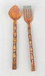 Vintage Giant Wooden Fork Spoon Wall Decor Set Over 2 Ft Totem Style Handles. Fixed Price $200.00.