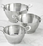 New 100% Williams Sonoma Stainless Steel Colander Set Of 3 Kitchen Strainer. Fixed Price $144.96.