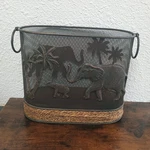 Metal Mesh & Wicker Magazine Basket With Handle, Elephant Safari Design. Fixed Price $18.50.