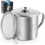 Zulay Bacon Grease Container With Strainer, Lid & 1 Litre Capacity, Silver. Fixed Price $34.99.