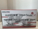 Brand New 3 Pc Set Excelsteel Colander W/ Sturdy Base, Stainless. Fixed Price $19.95.