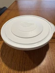 Pampered Chef Small White Mixing Bowl Lid Strainer Colander Nesting Set. Fixed Price $17.99.