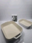 Staub Ceramic 2-PC Rectangular Baking Dish Set Rustic Ivory. Fixed Price $85.00.