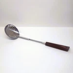 Vintage Kitch-n-krome Strainer Spoon Ladle Stewart Products Wood Handle 14.5". Fixed Price $19.99.